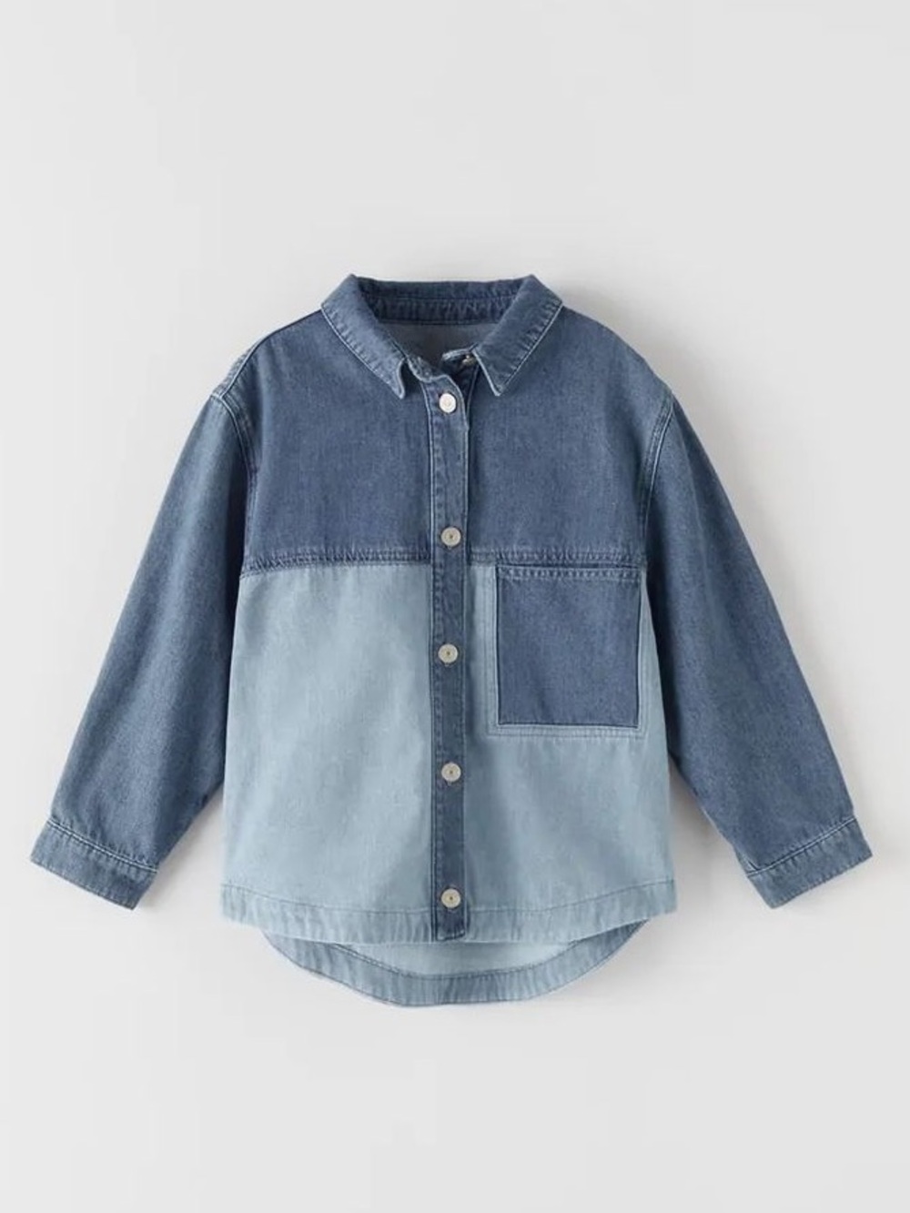 Zara Kids 13-14Y Two-Tone Denim Button-Up Shirt